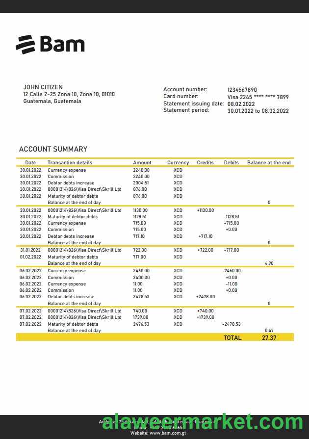 Guatemala Agromercantil Bank statement
